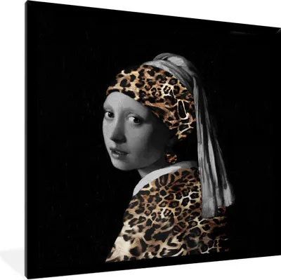 Produktbild von MuchoWow® Gerahmtes Poster Das Mädchen mit dem Perlenohrring - Pantherdruck - Johannes Vermeer 40x40 cm - Poster mit Schwarzem Bilderrahmen Wandposter Rahmen Foto Bilder - Mit Rahmen - Wanddekoration Schlafzimmer