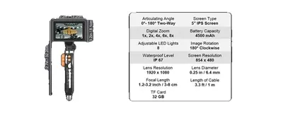 Imagen del producto de Cámara de inspección, con rotación de 180°, pantalla HD de 1080P, 4,3 pulgadas