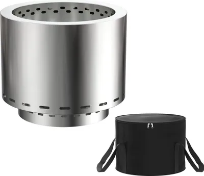 Image de LZQ Bol de feu Ø49 cm en acier inoxydable, grand foyer portable, peu de fumée & stable, idéal pour jardin, terrasse, balcon, BBQ & pique-nique, avec sac de transport