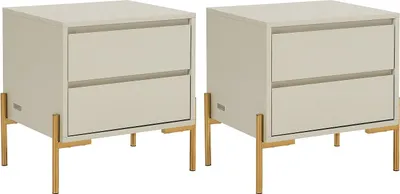 Produktbild von Set aus 2 Nachttischen mit 2 Schubladen - MDF und Metall - Beige und Gold - KORASA by Pascal Morabito