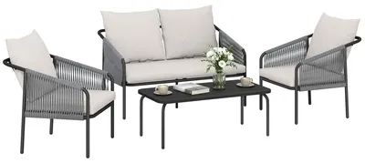 Produktbild von Outsunny Gartenmöbel Set 4-teilig Polyrattan Lounge-Set mit Zweisitzer Sessel