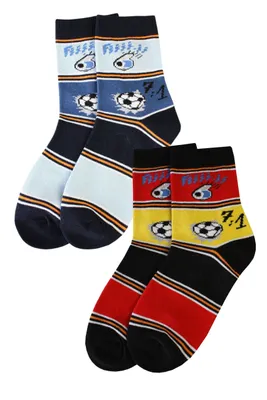 Produktbild von Kinder Socken 2-er Pack aus Baumwolle Fußballfan Jeans Blau und Gold Größe 39-42