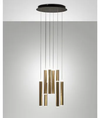 Produktbild von Fabas Luce Prado runde Pendelleuchte mit 8 Lichtern - 52 W dimmbare LED - runde Deckenrosette aus Messing