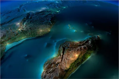 Produktbild von Wallario Poster - Blick  auf  die  Erde  bei  Nacht, Kunstdruck Größe: 61 x 91,50 cm