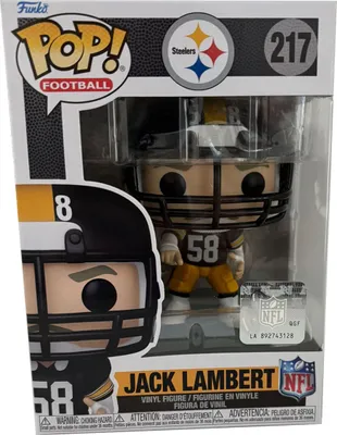 A Funko Pop! vinyl figure of Pittsburgh Steelers player Jack Lambert in its original packaging.