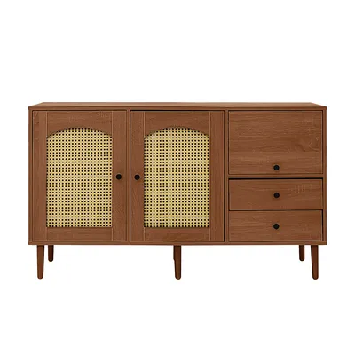 Produktbild von Sideboard mit Rattantüren Magnetverschluss verstellbare Einlegeböden Aufbewahrungsschrank 130 x 75,5 x 40 cm Holz