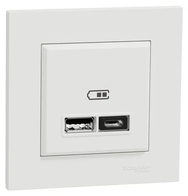Image de Prise chargeur double usb A+C complet Miluz, SCHNEIDER ELECTRIC, blanc