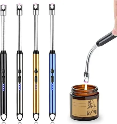 Zdjęcie produktu dla ZESTAW 4 zapalniczek w sztyfcie, elektryczna latarka plazmowa ładowana przez USB, zapalanie świec, grillowanie, kemping, ognisko (czarny + niebieski)