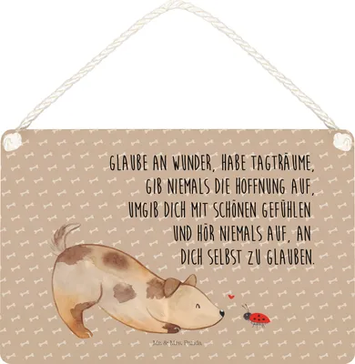 Produktbild von Mr. & Mrs. Panda holzbild Hund Marienkäfer DIN A5 - Hundeglück - Geschenk, Positiv, Zuversichtlich, Mischlinghund, Hunde, Wandbild Holz, Türschild, Mischlingshund, Schild
