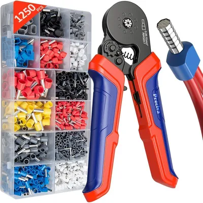 Immagine prodotto di Set di pinze a crimpare, da 0,25 a 10 mm², composto da 1250 pezzi, per cavi singoli e doppi, con set di connettori a crimpare