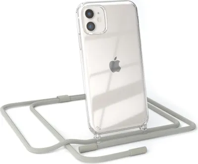 Produktbild von EAZY CASE Handykette für Apple iPhone 11, Clear Case aus Silikon, mit Umhängeband, abnehmbare Endstücke, Handyband in Beige