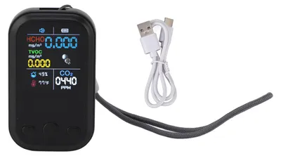 Obrázek produktu pro 5v1 monitor kvality vzduchu, multifunkční inteligentní přenosný detektor CO2, vlhkosti a teploty pro vnitřní použití, černý