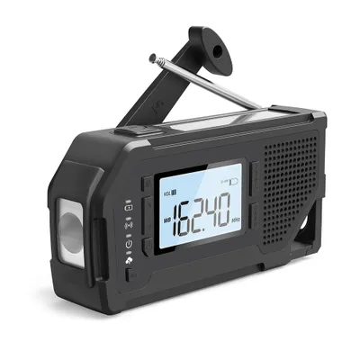 Imagen del producto de Radio de emergencia portátil a manivela y energía solar: radio meteorológica AM/FM/WB para actividades al aire libre, color