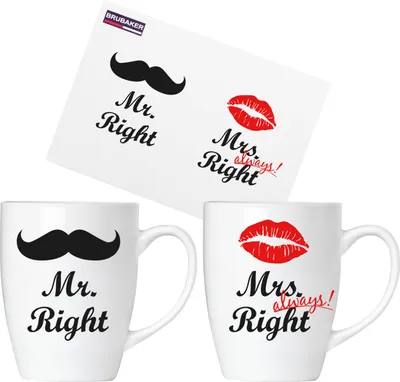 Image de BRUBAKER Mr. Right & Mrs. Always Right Set de tasses en céramique - carte de vœux et paquet cadeau