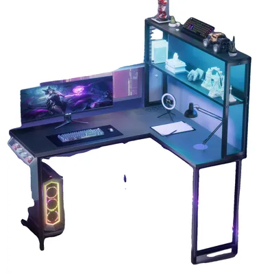 Immagine prodotto di Scrivania da gaming, illuminazione LED multicolore, design a L, 01 Nero