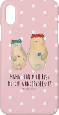 Produktbild von Mr. & Mrs. Panda Iphone 10 Handyhülle Bären mit Blumenkranz - Rot Pastell - Geschenk, Familie, X, Handy, Cover, Muttertag, Mama, Family, Kinder, Hülle
