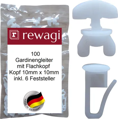 Produktbild von rewagi® 100x Flachkopf-Gleiter 10x10 mm + 6 Feststeller – Weiß – Kunststoff – 23 mm