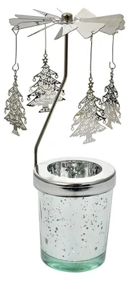 Produktbild von Clayre & Eef Teelichthalter Ø 8x17 cm Silberfarbig Glas Weihnachtsbäume