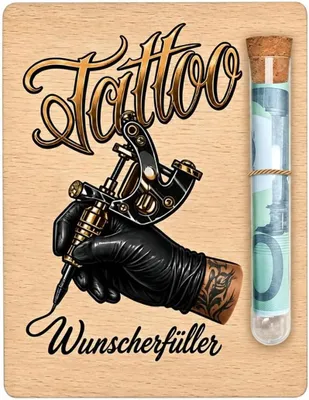 Productafbeelding van Tattoo cadeaukaart - Houten wensvervuller met glazen buisje - Creatieve tattoo cadeaukaart voor verjaardag