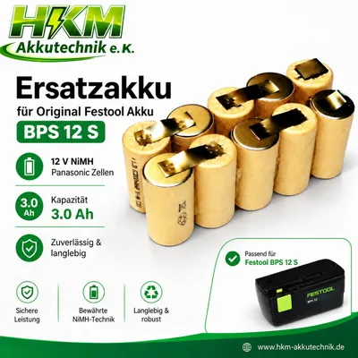 Produktbild von Ersatzakku für Festool BPS 12 s 12 V NiMh 3.0 Ah Panasonic Zellen