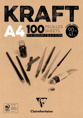 Produktbild von Clairefontaine 5x Block Kraftpapier, geleimt, 100 Blatt A4 90g 96545C