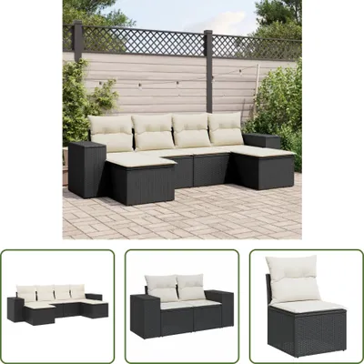 Produktbild von The Living Store 6-tlg. Garten-Sofagarnitur mit Kissen Schwarz Poly Rattan