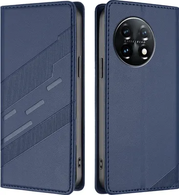 Produktbild von Hülle für OnePlus 11, Kunstleder Brieftaschen Handyhülle mit Kartenfach und Standfunktion Blau