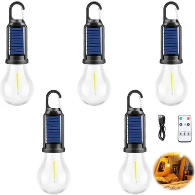 Produktbild von 5PCS Solar-Campinglampen, hängbare Outdoor-LEDs mit USB-Ladung, warmweiß (ca. 2700–3000 K), ideal für Weihnachtsdekoration, Wandern und Rucksackreisen
