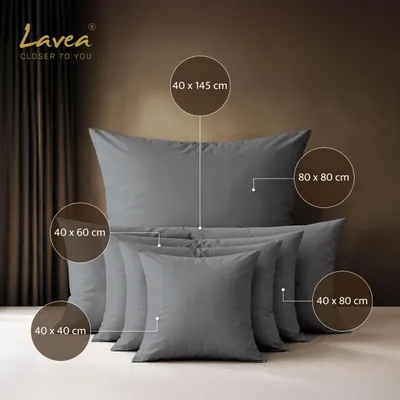 Produktbild von Lavea® 2er Set Kissenbezug 40x80cm, 100% Baumwolle – Flauschige Kissenhülle mit Reißverschluss, weiche Kopfkissenbezüge, Serie Jasmin - Mittelgrau