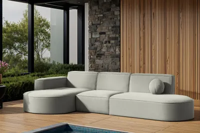 Produktbild von Garten Ecksofa SUNDAY in wetterfester Stoff ART-N Hellgrau Ottomane Links