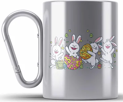 Produktbild von Trendation - Edelstahl Tasse Karabiner Ostern Tanzen Ostergeschenke Kinder Jugendliche Geschenke Lustige Grafik Osterhase Ostereier (Silber)