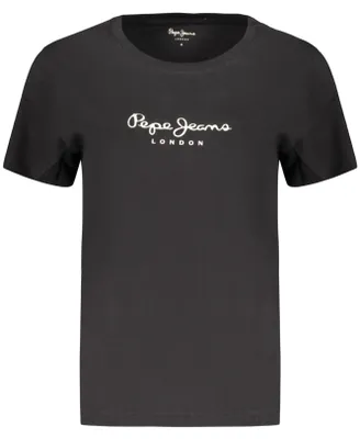 Image de T-shirt noir pour femme en coton durable avec motif imprimé
