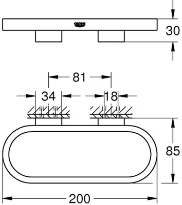 Produktbild von GROHE Handtuchring Selection 41035, 200 mm, auch Halter für Seifenschale 41036 und Duschablage 41037, cool sunrise
