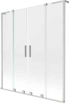 Produktbild von Mexen Velar L Duo Badewannenabtrennung 2-flügelig verschiebbar 160 x 150 cm, transparent, gebürsteter Nickel - 896-160-003-02-97