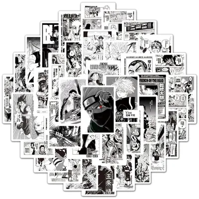 Image de Lot de 100 autocollants anime noir et blanc, en vinyle, pour voiture, ordinateur portable, skateboard