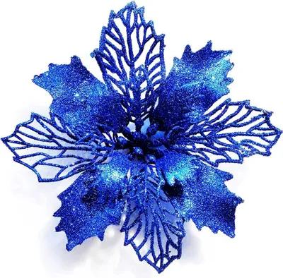 Obrázok produktu pre Balenie 24 trblietavých umelých kvetov poinsettia, vianočný veniec, ozdoby na vianočný stromček, priemer 6 palcov (16 cm)