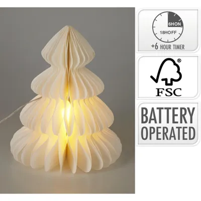 Immagine prodotto di Albero di Natale a LED illuminato con timer bianco caldo in carta bianca alto 28 cm
