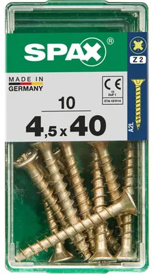Produktbild von SPAX Universalschraube, 4,5 x 40 mm, 10 Stück, Vollgewinde, Senkkopf, Kreuzschlitz Z2, 4CUT, YELLOX - 4081020450401