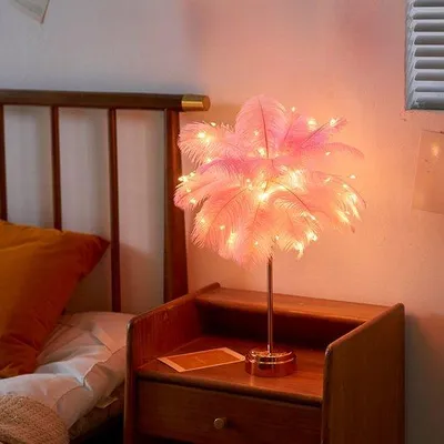Immagine prodotto di Lampada da tavolo in stile scandinavo in ecopelle, lampada decorativa romantica e accogliente, ideale per la camera da letto, il soggiorno e la camera degli sposi.