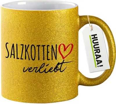 Produktbild von Huuraa Glitzertasse Salzkotten verliebt 330ml Gold Keramik Kaffeebecher Geschenkidee