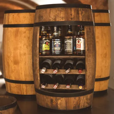 Produktbild von CREATIVE COOPER Weinregal - Weinschrank Mini Bar - Alkohol Schrank Mann - Weinfass - Fass bar - Weinbar - Wein bar - Fassbar - Barschrank - 80cm hoch - Retro deko Bar Regal - Hausbar Theke - Fassmöbel (Wenge) - Geschenk für einen Mann - Gartenbar