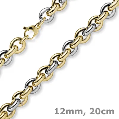 Produktbild von 12mm Rundanker Armband Armkette Phantasiearmband aus 585 Gold gelb/weiß 20cm