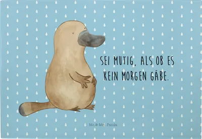 Produktbild von Mr. & Mrs. Panda Schneidebrett Schnabeltier Mut - Blau Pastell - Geschenk, Frühstücksbrett, Neustart, schneidbrett, Servierplatte, Meer, Hackbrett, Arbeit, Training