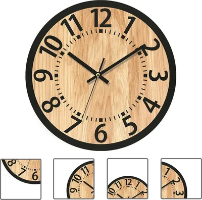 Obrázek produktu pro OKWISH Nástěnné hodiny 34 cm, Dřevěný vzhled, Dekorativní hodiny, Tiché dřevěné hodiny, Minimalistické, Pro obývák a kancelář