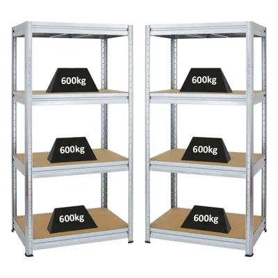 Produktbild von Mega Deal | 2x Schwerlastregal DINO | HxBxT 180x90x60cm | 4 MDF-Platten-Ebenen 6,5 mm | Fachlast 600kg | Verzinkt