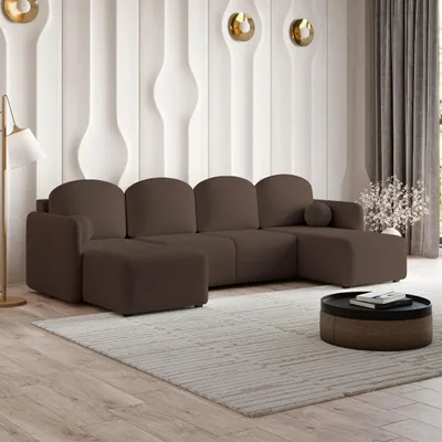 Produktbild von Masseno Ecksofa NUBERO mit Schlaffunktion U-Form, Sofa mit Bettkasten, Wohnzimmersofa, Couch, Soffa, Bettsofa, Couchgarnitur- Braun, QUELLE 25