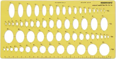 Productafbeelding van Geometrische Ellips Sjabloon - Tekenhulp Liniaal - Nauwkeurig Tekenen - 25 Graden Variaties - 28 x 14 cm - Geel