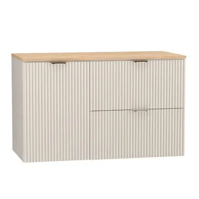Produktbild von WENA Waschtischunterschrank 100 cm mit Wäschekorb, geriffelte Fronten, Griffe aus Metall in der Farbe Gold (Farbe: Kaschmir/Eiche Platte)