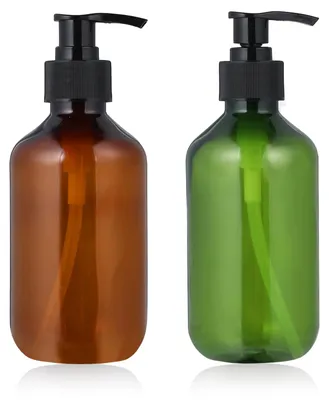 Image de 2 distributeurs de savon en plastique de 300 ml, distributeurs de savon en plastique vides, flacons pompe pour shampoing, flacons de shampoing rechargeables, flacons pompe pour shampoings et gels douche pour la salle de bains