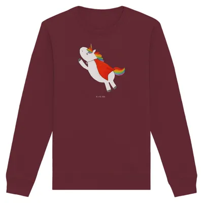 Produktbild von Mr. & Mrs. Panda Bio Baumwoll Pullover Einhorn Super Größe M - Burgundy - Geschenk, Freundin, Sweater, Held, Superheld, Unicorn, Einhörner, Sweatshirt, Pulli